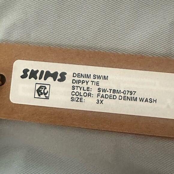 NWT SKIMS Denim Swim Dippy Tie Cheeky Bikini Swim Bottom In Light Blue - Picture 7 of 7